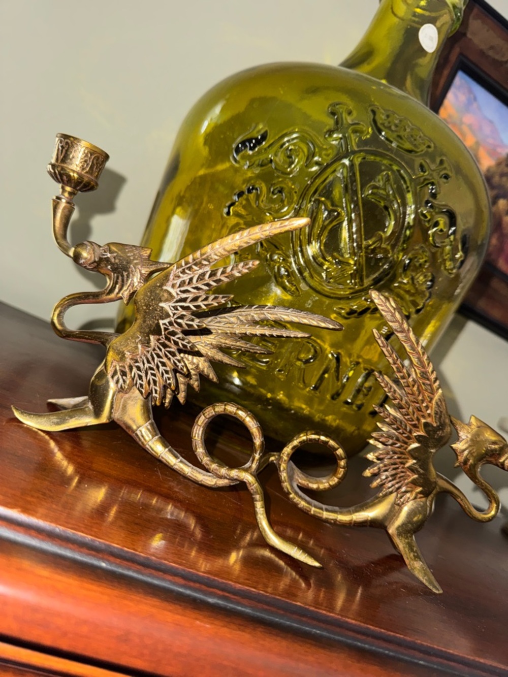 Vintage Antique Pair Brass Griffin Gold Candleholders Dragons Heavy
